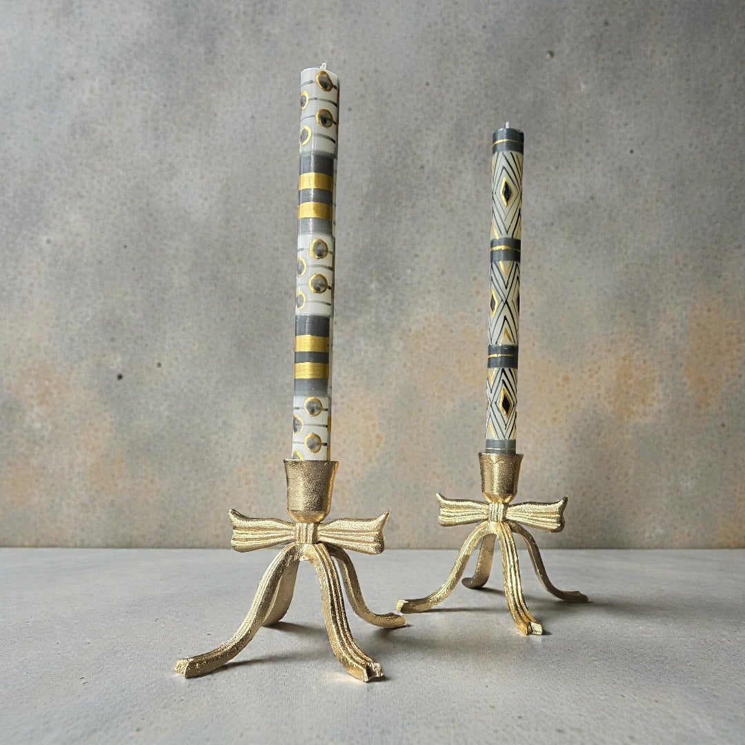 Black and Gold hand-painted taper dinner candles for elegant occasions
