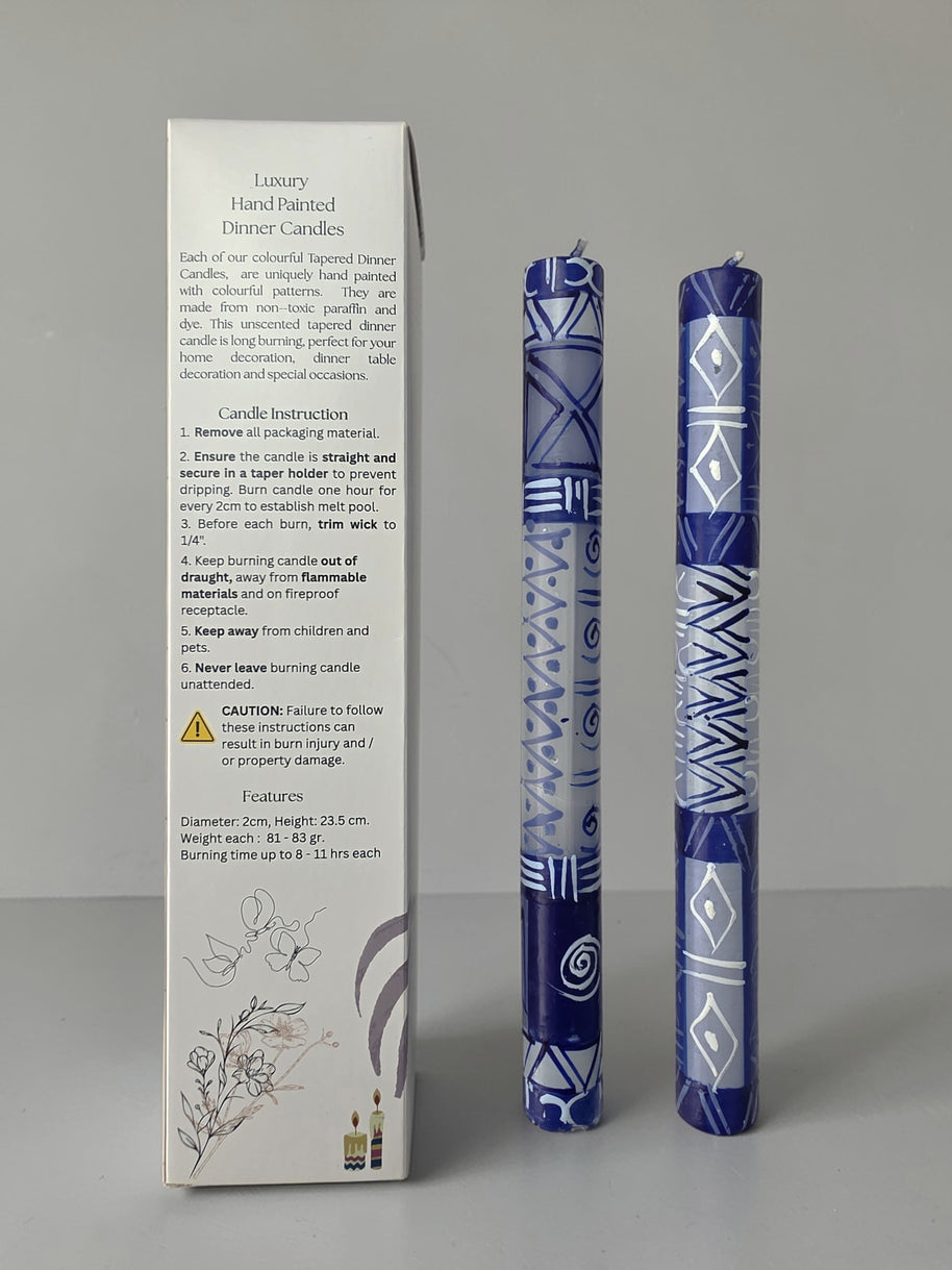 HAND PAINTED TAPER CANDLES - BLUE & WHITE