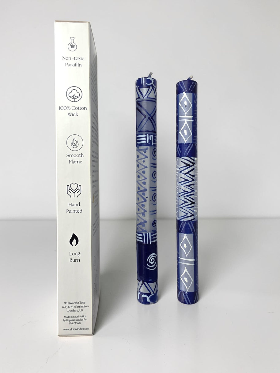 HAND PAINTED TAPER CANDLES - BLUE & WHITE