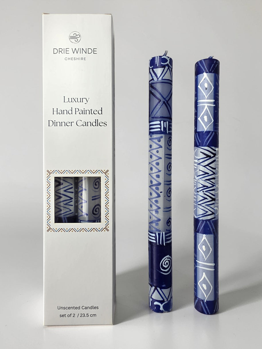 HAND PAINTED TAPER CANDLES - BLUE & WHITE