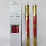 HAND PAINTED TAPER CANDLES - GOLD & RED