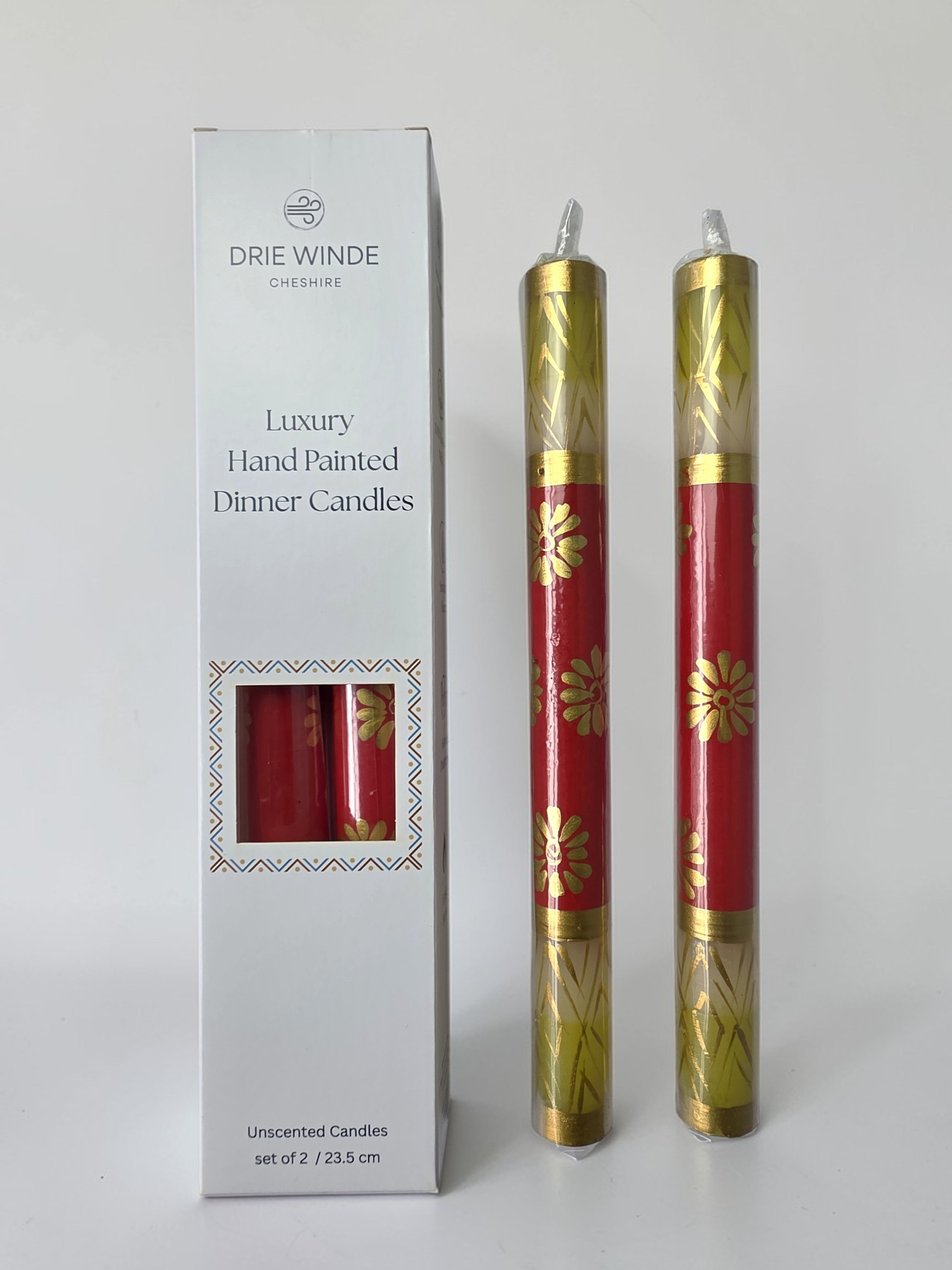 HAND PAINTED TAPER CANDLES - GOLD & RED
