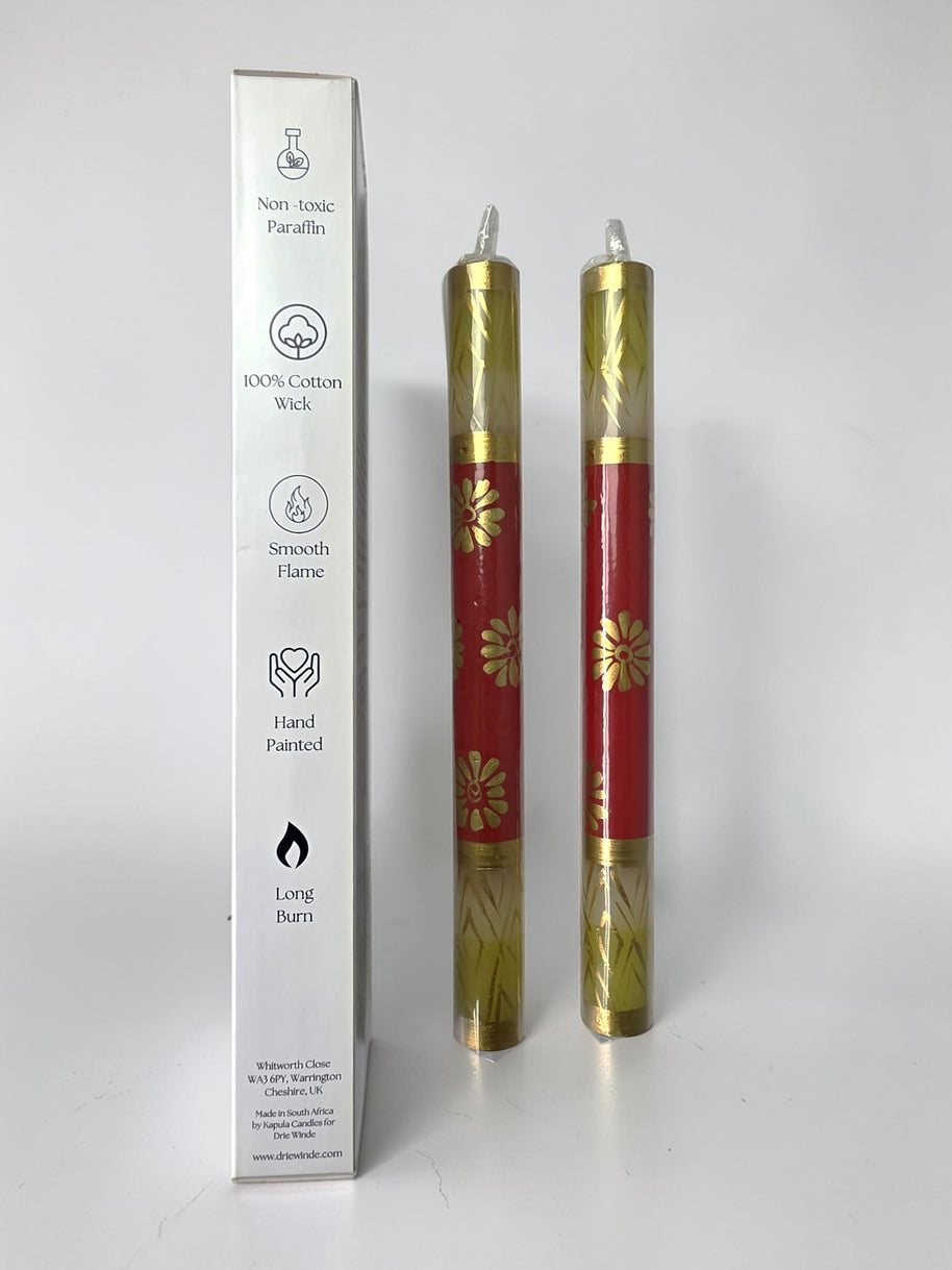 HAND PAINTED TAPER CANDLES - GOLD & RED