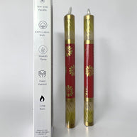 HAND PAINTED TAPER CANDLES - GOLD & RED