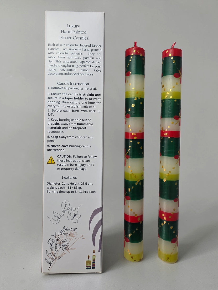 HAND PAINTED TAPER CANDLES - CHRISTMAS TREE