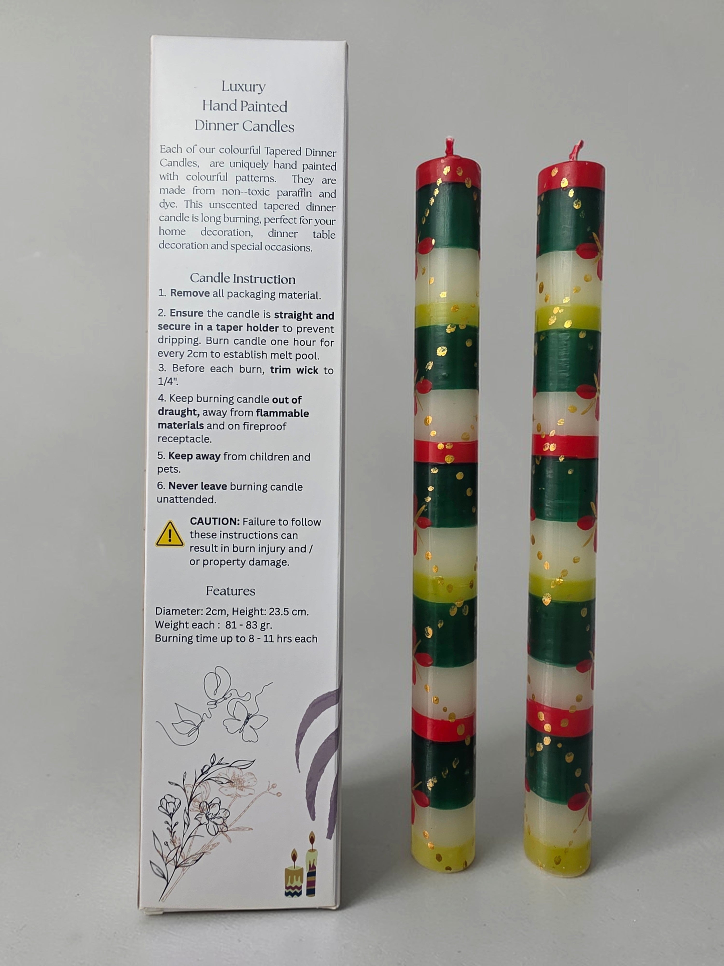 HAND PAINTED TAPER CANDLES - CHRISTMAS TREE