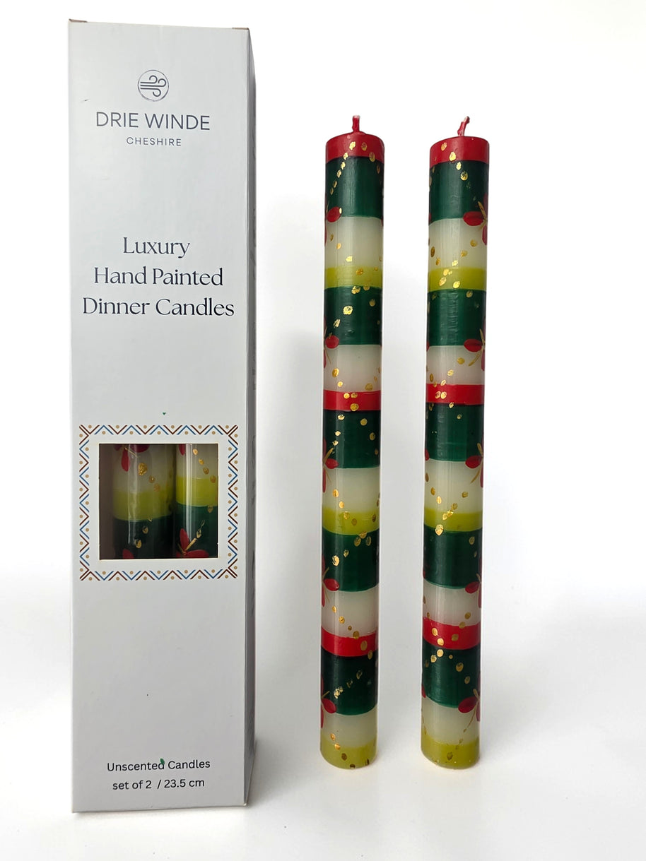 HAND PAINTED TAPER CANDLES - CHRISTMAS TREE