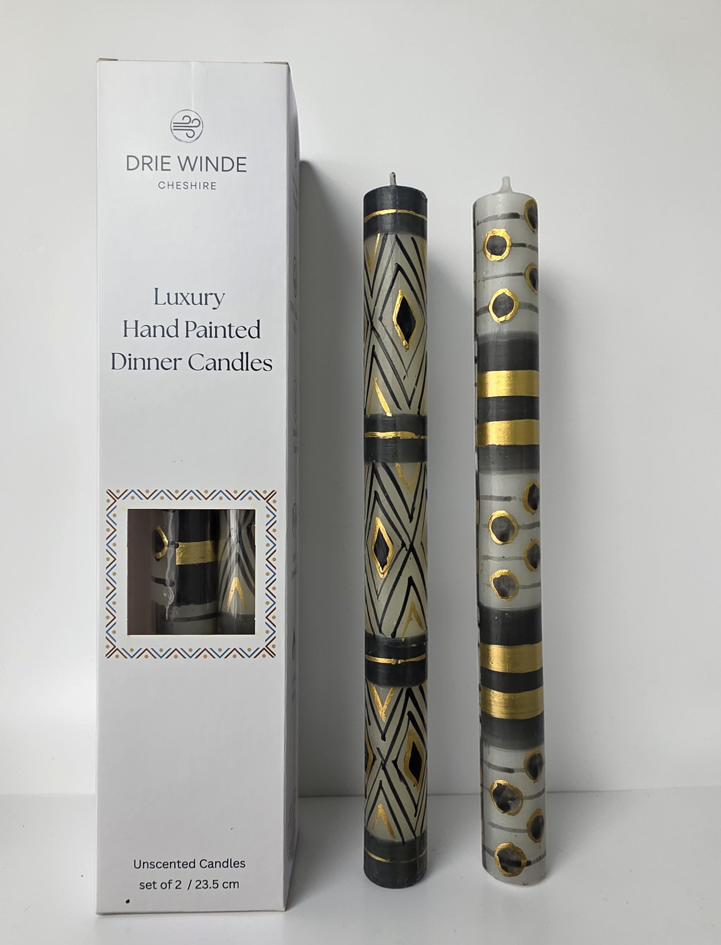 HAND PAINTED TAPER CANDLES - BLACK & GOLD