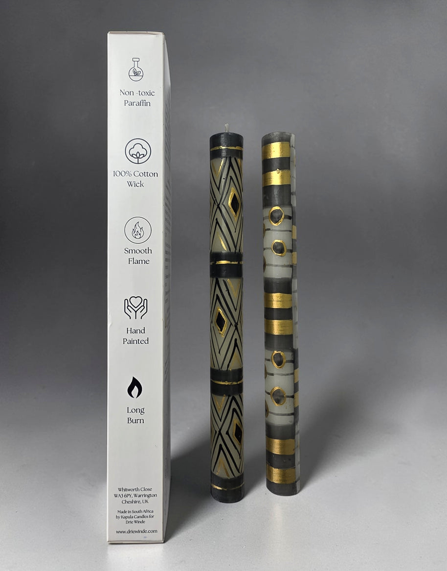 HAND PAINTED TAPER CANDLES - BLACK & GOLD