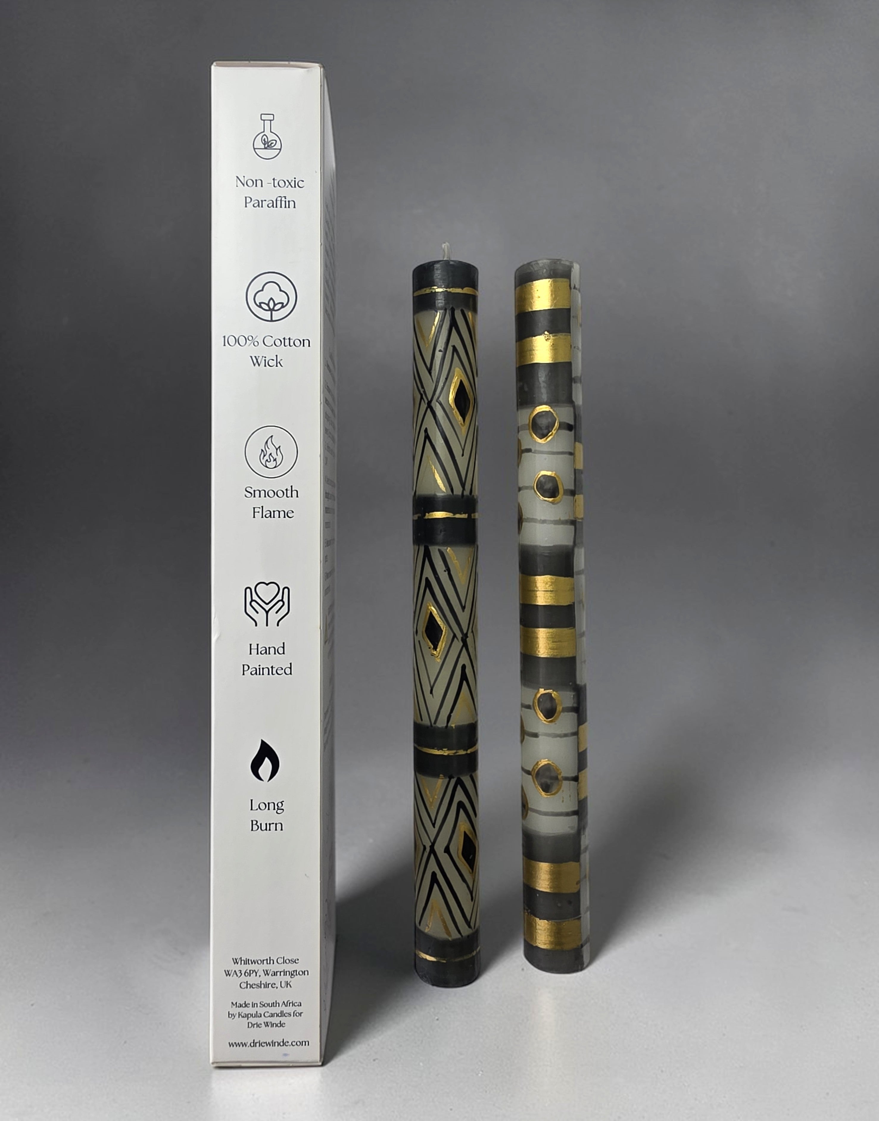 HAND PAINTED TAPER CANDLES - BLACK & GOLD