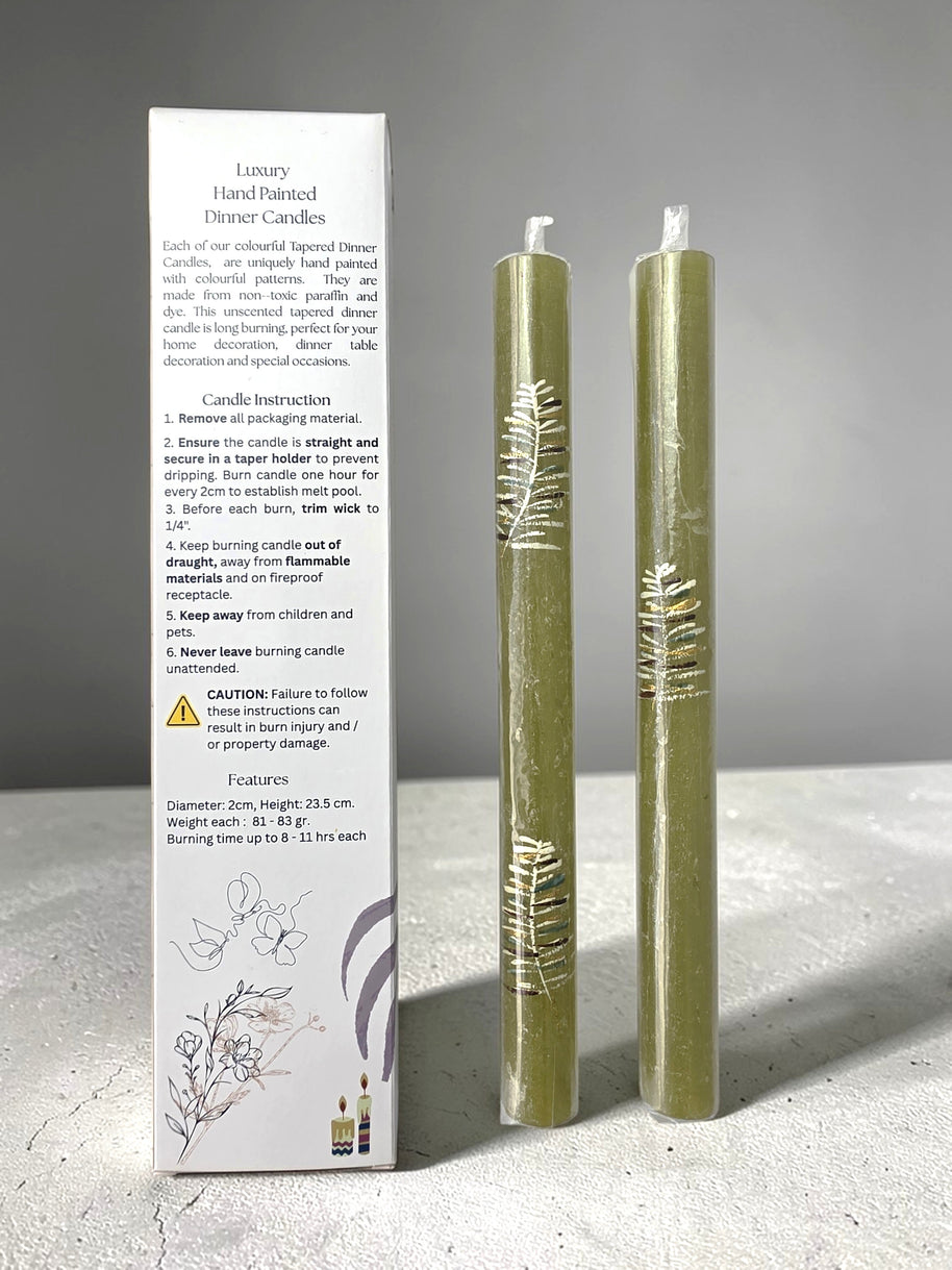 HAND PAINTED TAPER CANDLES - FROSTED LIME
