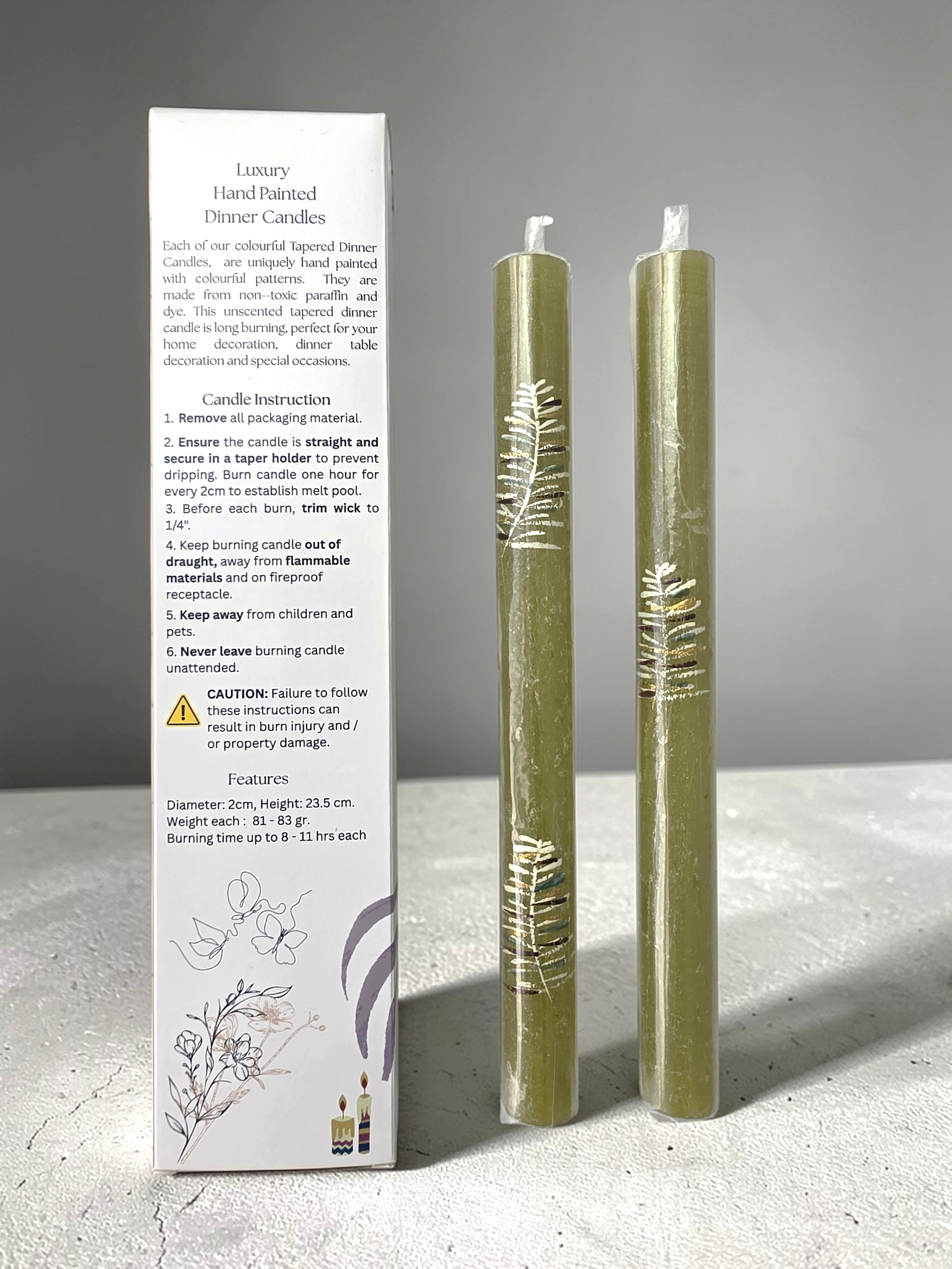 HAND PAINTED TAPER CANDLES - FROSTED LIME
